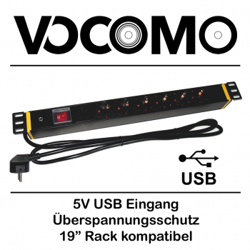 19" Steckdosenleiste mit USB Schalt-Eingang USL6-II HR